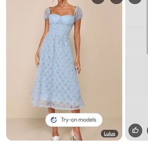 New Lulu's Light Blue Lace Midi Dress